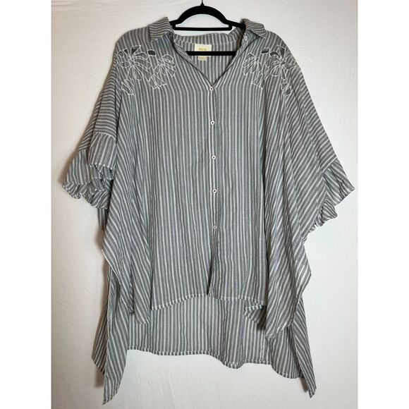 Maeve Betty Oversized Gray Striped Anthropologie Buttondown Shirt XS/S - Picture 6 of 8